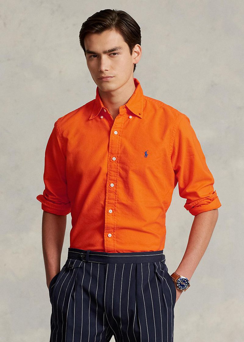 Camisas Polo Ralph Lauren Hombre Garment-Dyed Slim Fit Oxford Chile Naranjas AWVZX-5902